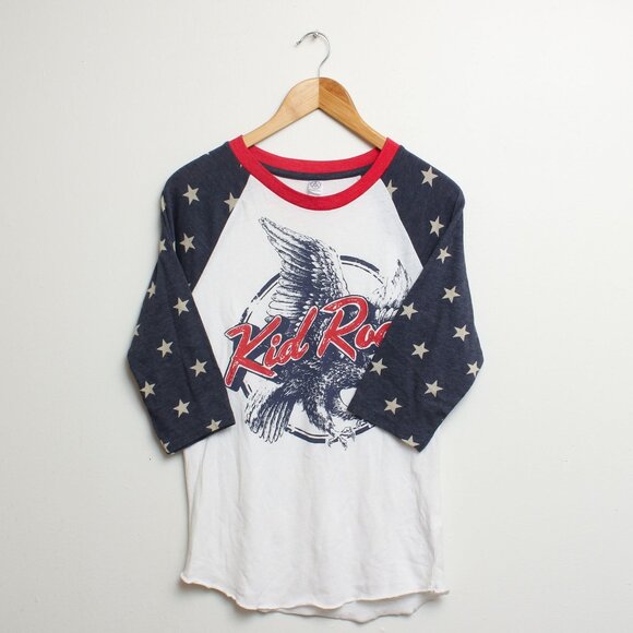 Alternative Tops - Kid Rock 3/4 Raglan Sleeve Tee Womens Small White Star Print Eagle Graphic